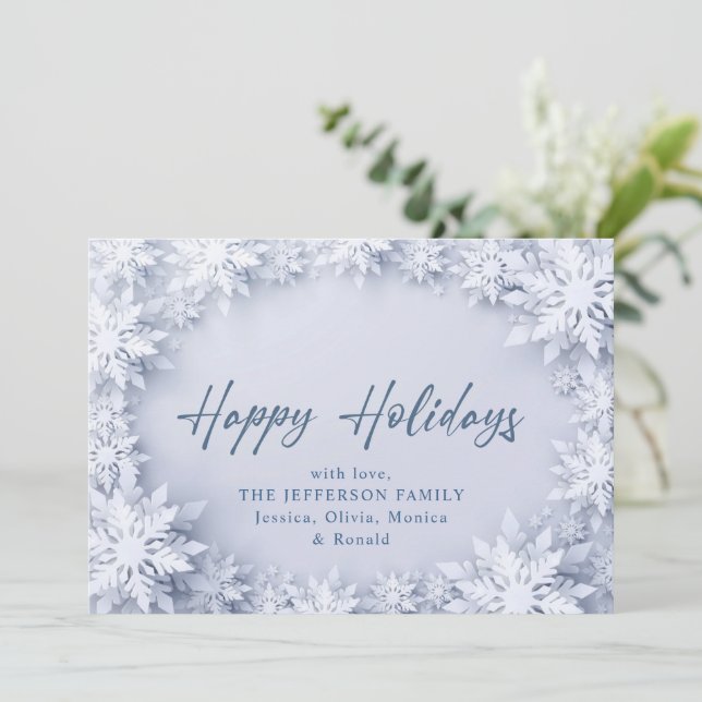Elegant Snowflakes Christmas Greeting Holiday Card (Standing Front)