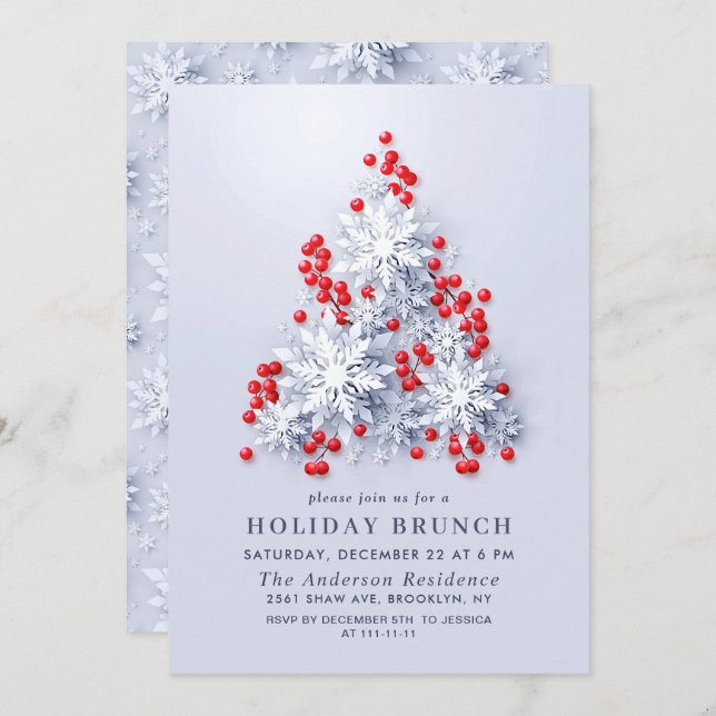 Elegant Snowflakes CHRISTMAS HOLIDAY BRUNCH Invitation (Front/Back)