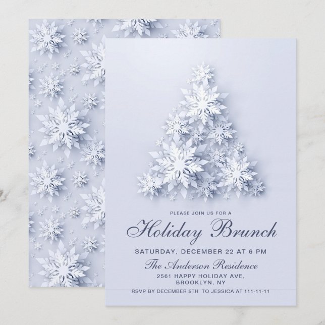 Elegant Snowflakes CHRISTMAS HOLIDAY BRUNCH Invitation (Front/Back)