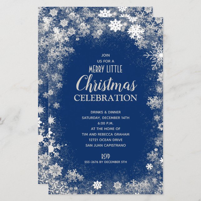 Elegant Snowflakes Christmas Holiday Budget Invite (Front/Back)