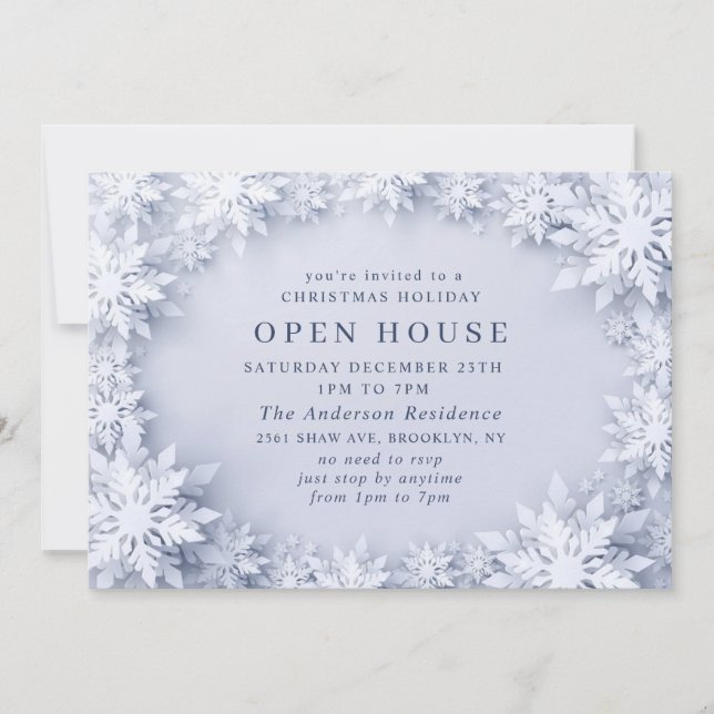 Elegant Snowflakes Christmas HOLIDAY Open House Invitation (Front)