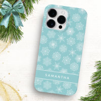 Elegant Snowflakes Christmas Teal Blue Monogrammed