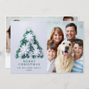 Elegant Snowflakes Christmas Tree Greeting 2 PHOTO Holiday Card
