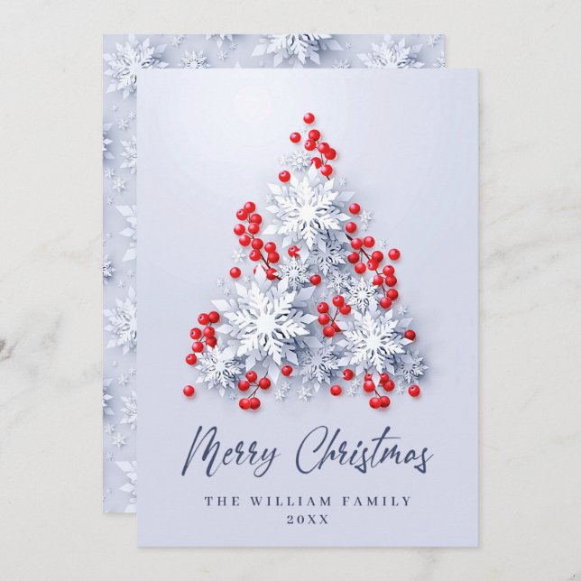 Elegant Snowflakes Christmas Tree Greeting Holiday Card (Front/Back)