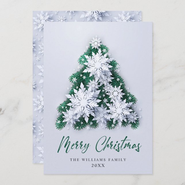 Elegant Snowflakes Christmas Tree Greeting Holiday Card (Front/Back)