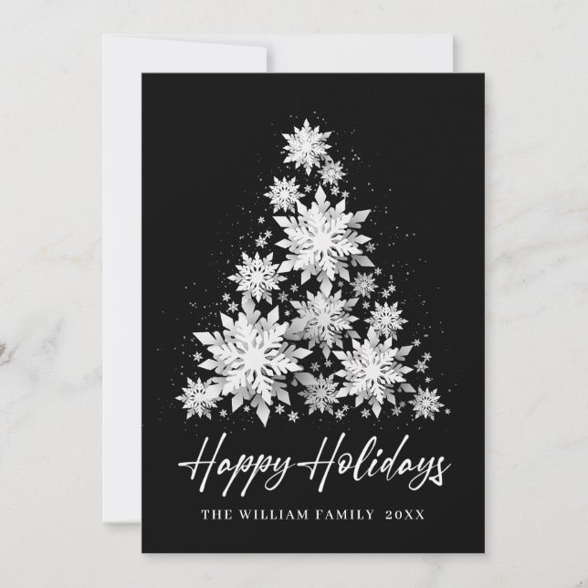 Elegant Snowflakes Christmas Tree Greeting Holiday Card (Front)