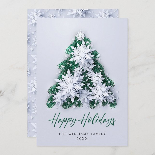 Elegant Snowflakes Christmas Tree Greeting Holiday Card (Front/Back)