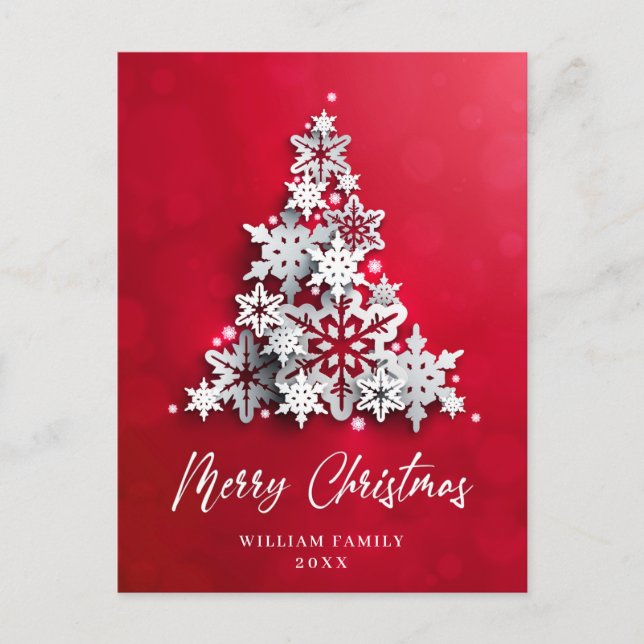 Elegant Snowflakes Christmas Tree Greeting Postcard (Front)