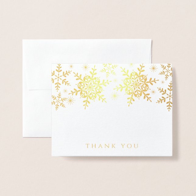 Elegant Snowflakes Christmas Winter Thank You Gold Foil Card (Front With Envelope)