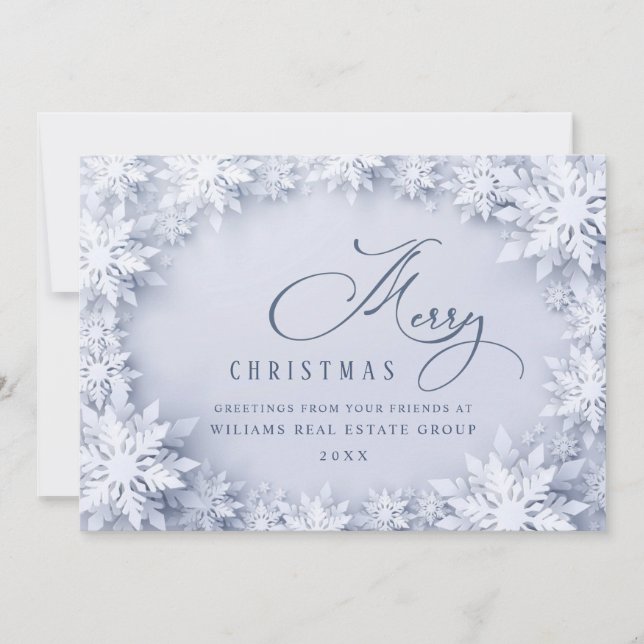 Elegant Snowflakes Corporate Christmas Greeting Holiday Card (Front)