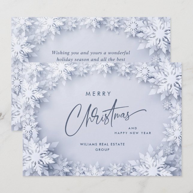 Elegant Snowflakes Corporate Christmas Greeting Holiday Card (Front/Back)