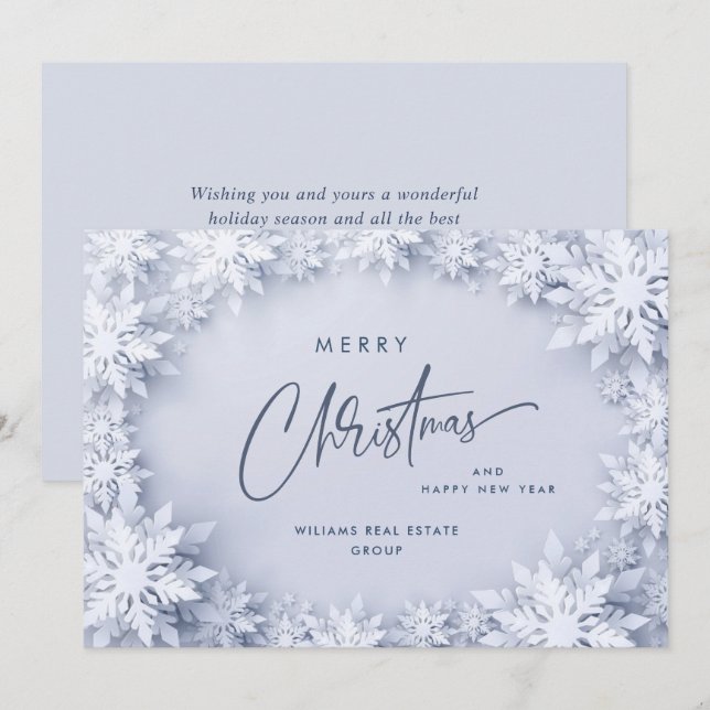 Elegant Snowflakes Corporate Christmas Greeting Holiday Card (Front/Back)