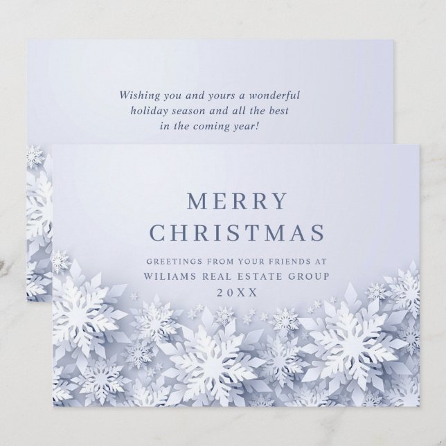 Elegant Snowflakes Corporate Christmas Greeting Holiday Card (Front/Back)