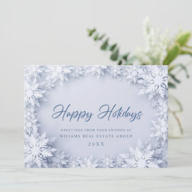 Elegant Snowflakes Corporate Christmas Greeting Holiday Card (Standing Front)