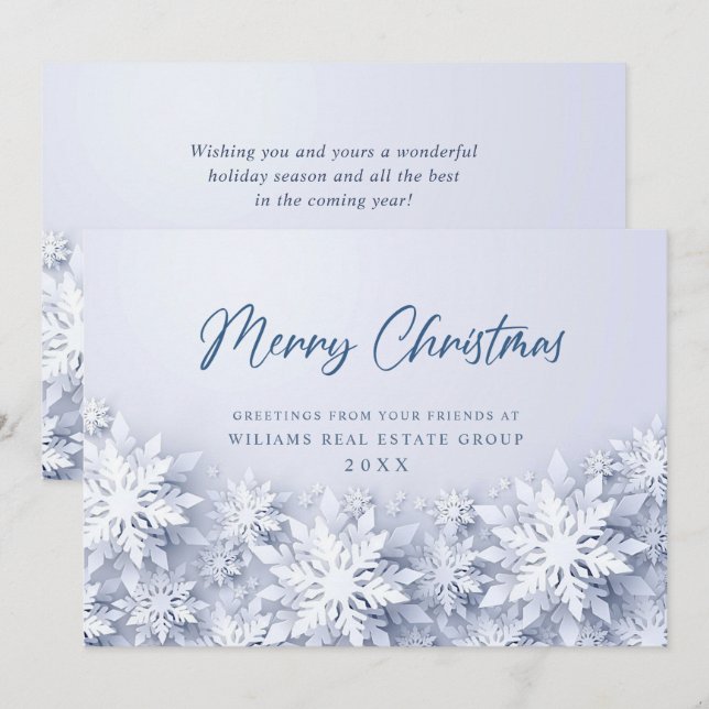 Elegant Snowflakes Corporate Christmas Greeting Holiday Card (Front/Back)