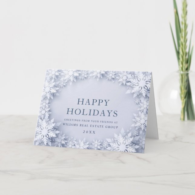 Elegant Snowflakes Corporate Christmas Greeting Holiday Card (Front)