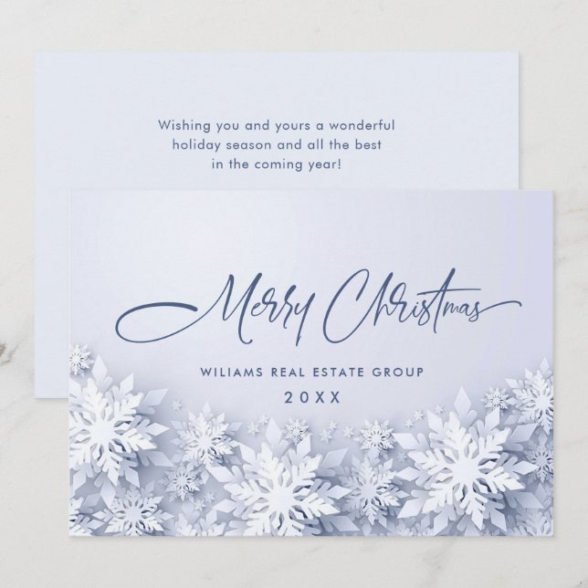 Elegant Snowflakes Corporate Christmas Greeting Holiday Card (Front/Back)