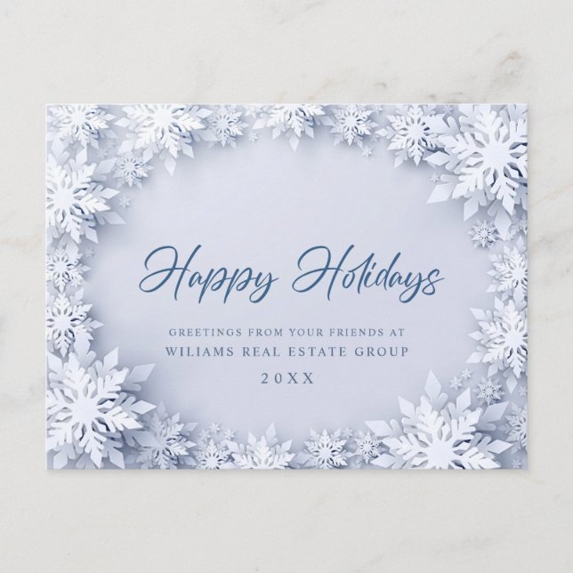 Elegant Snowflakes Corporate Christmas Holiday Postcard (Front)