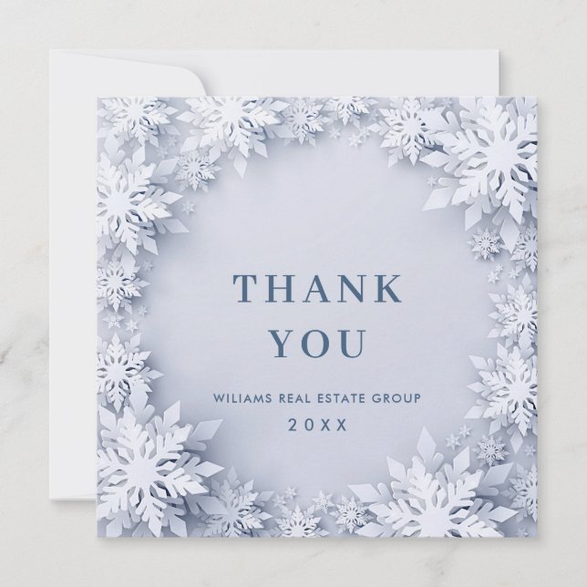 Elegant Snowflakes Corporate Christmas Holiday Thank You Card (Front)