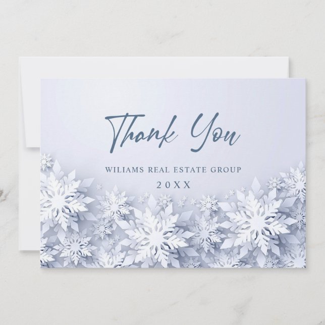 Elegant Snowflakes Corporate Christmas Holiday Thank You Card (Front)