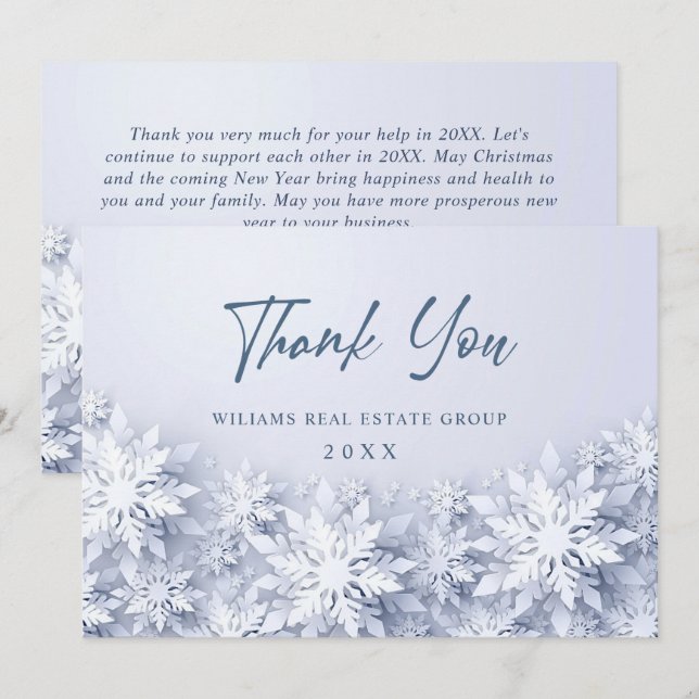Elegant Snowflakes Corporate Christmas Holiday Thank You Card (Front/Back)