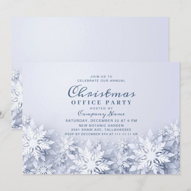 Elegant Snowflakes Corporate Christmas Party Invitation (Front/Back)