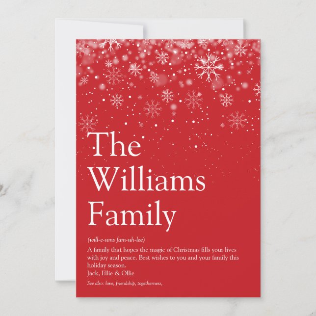 Elegant Snowflakes Family Definition Christmas  Holiday Card (Front)
