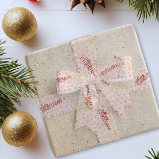 Elegant Snowflakes Gold Red Merry Christmas Satin Ribbon