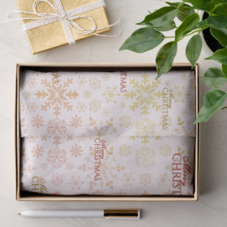 Elegant Snowflakes Gold Red Merry Christmas Tissue Paper