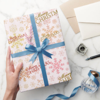 Elegant Snowflakes Gold Red Merry Christmas Wrapping Paper