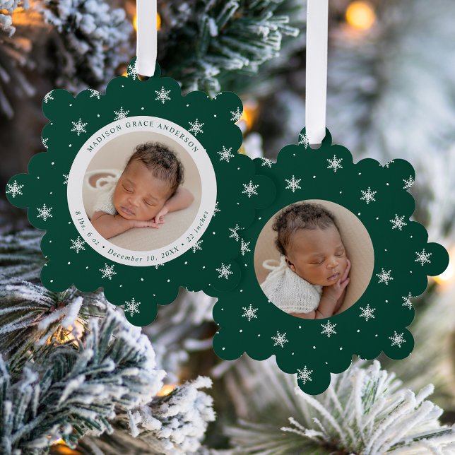 Elegant Snowflakes Green Baby's First Christmas Tree Decoration Card (Creator Uploaded)