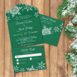 Elegant Snowflakes Green Christmas Winter Wedding All In One Invitation<br><div class="desc">This all in one wedding design features elegant snowflakes on the front and a classic plaid pattern on the back. Click the customise button for more flexibility in modifying the text. Variations of this design, different paper types, as well as coordinating products are available in our shop, zazzle.com/store/doodlelulu. Contact us...</div>