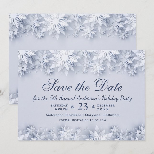 Elegant Snowflakes Holiday Christmas Party Invitation (Front/Back)