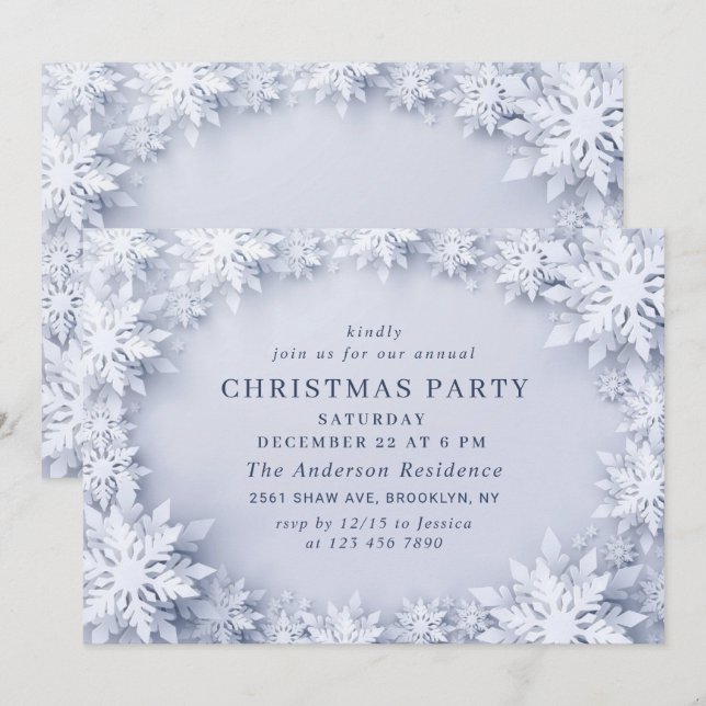 Elegant Snowflakes Holiday CHRISTMAS PARTY Invitation (Front/Back)