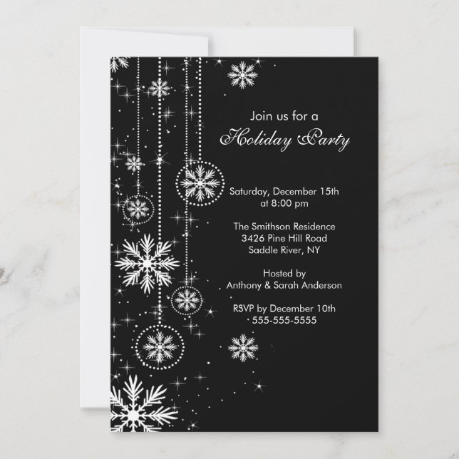 Elegant Snowflakes Holiday Party Invitation (Front)