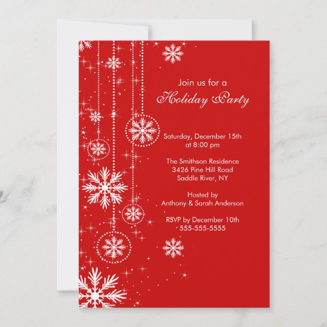 Elegant Snowflakes Holiday Party Invitation (Front)