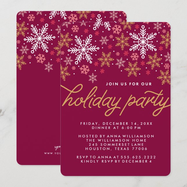Elegant Snowflakes Holiday Party Invitation (Front/Back)