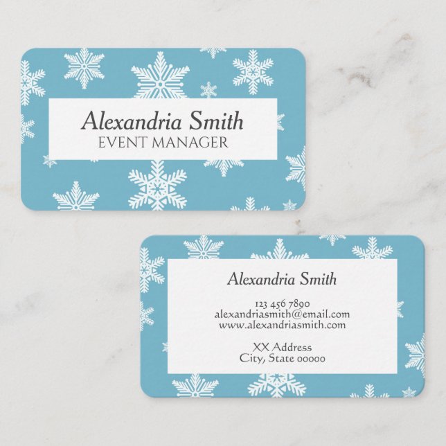 Elegant Snowflakes in Sky Blue Background Business Card (Front/Back)