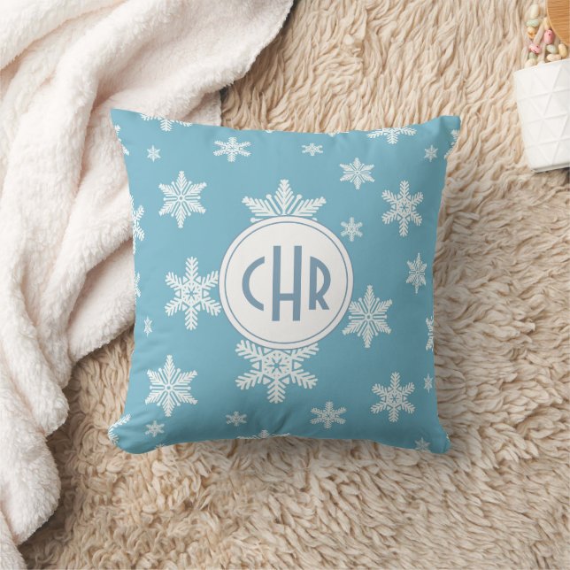Elegant Snowflakes in Sky Blue Background Cushion (Blanket)