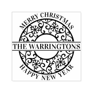 Elegant Snowflakes Lacy Filigree #2 Family Name Self-inking Stamp