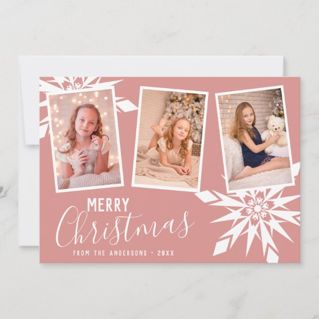 Elegant Snowflakes Merry Christmas Custom Photo Holiday Card (Front)