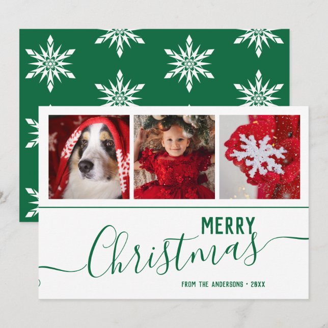 Elegant Snowflakes Merry Christmas Custom Photo  Holiday Card (Front/Back)