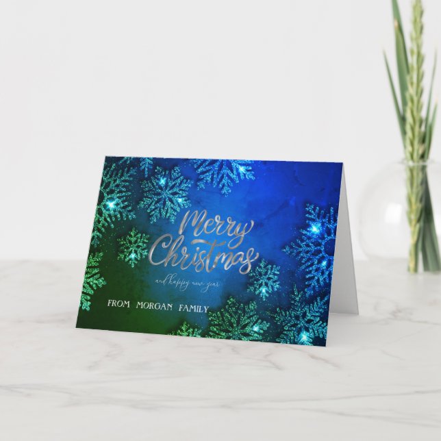 Elegant  Snowflakes Merry Christmas Holiday Card (Front)