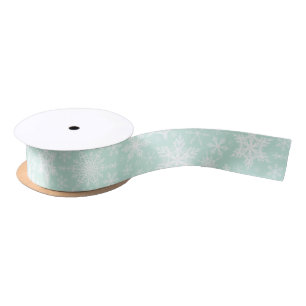 Elegant Snowflakes Mint Green Christmas Satin Ribbon