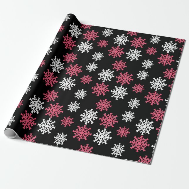Elegant Snowflakes On Black Background Gift Paper (Unrolled)