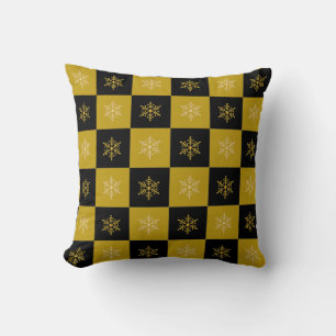 Elegant Snowflakes on Golden & Black Cushion