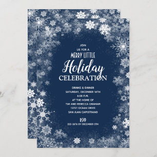 Elegant Snowflakes on Navy Holiday Invitations