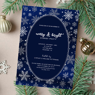 Elegant Snowflakes on Night Blue Silver