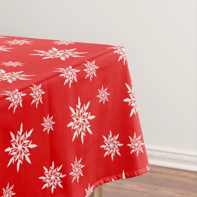 Elegant snowflakes on red tablecloth (In Situ)