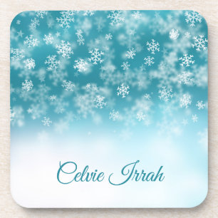 Elegant Snowflakes Personalised Plastic Coaster